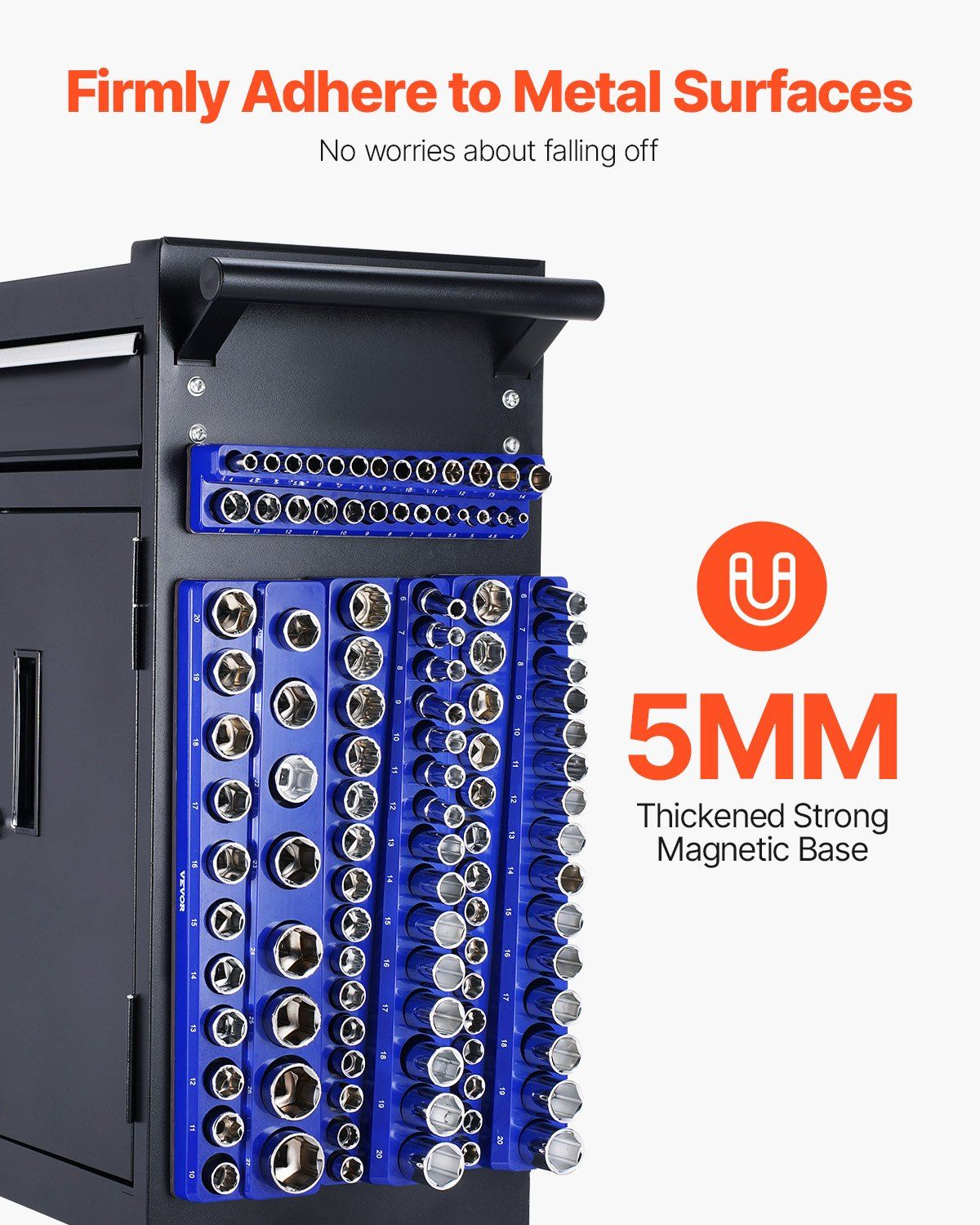 Magnetic Socket Organizer Set 8PCS Socket Holder for 1/4'', 3/8'' & 1/2'' Metric & SAE Sockets