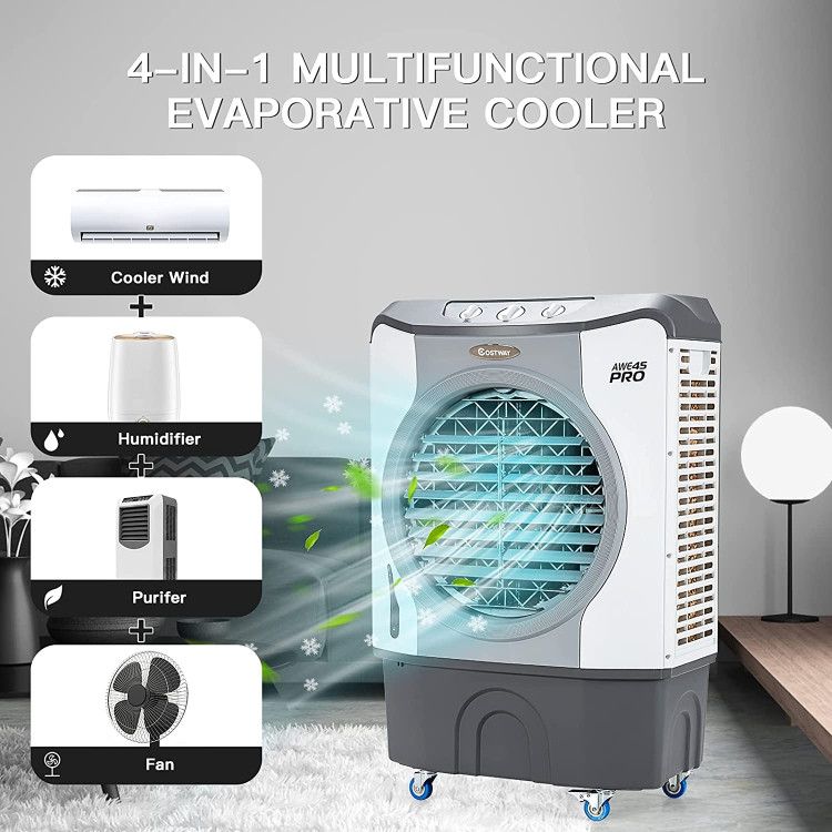 4-in-1 Industrial Evaporative Air Cooler Fan with 12 Gallon Tank