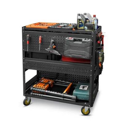 3-Tier Tool Cart With Steel Pegboard