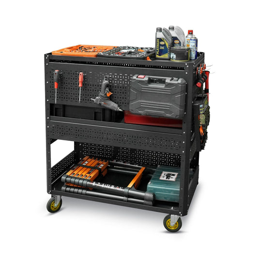 3-Tier Tool Cart With Steel Pegboard