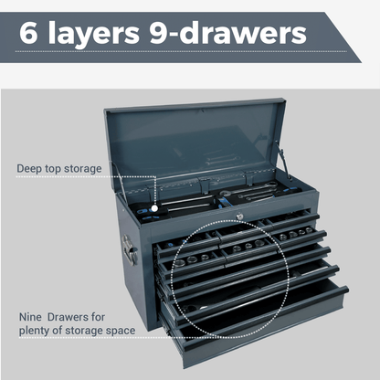 Heavy Duty Metal Tool Box 24-inch Portable Metal Tool Box with 9 Drawers