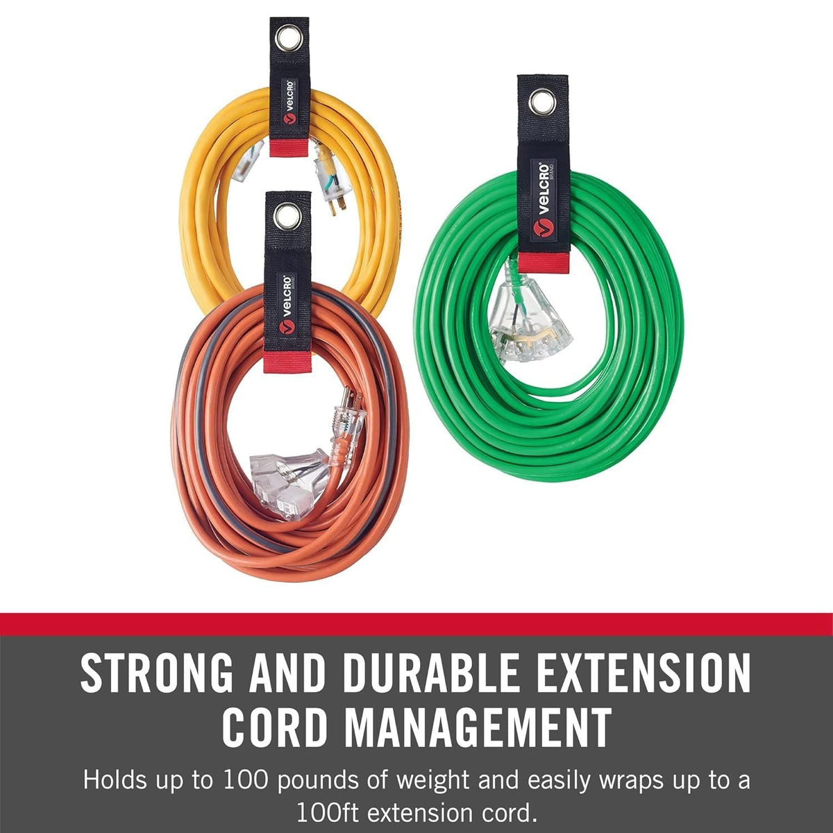 Heavy Duty Easy Hang Extension Cord Holder Organizer Variety Pack Holds 60-100lbs 3-pk 10",14" and 18"
