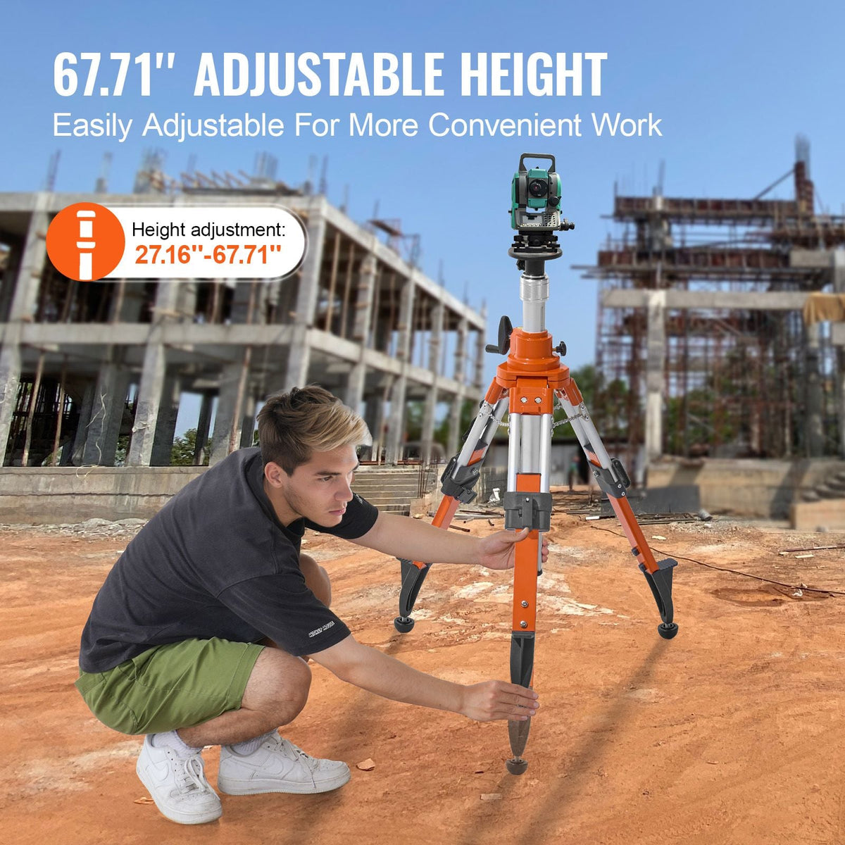 Laser Level Tripod Stand 5/8"-11 Thread Mount 27.16-67.71 in Height Heavy Duty Survey Tripod with Level Bubble & Diffusion Limiter