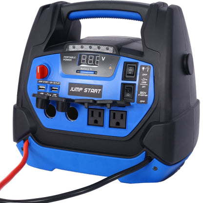Rechargeable Jump Starter for Gas Diesel Vehicles 1800 Amps with Air Compressor and Power Bank