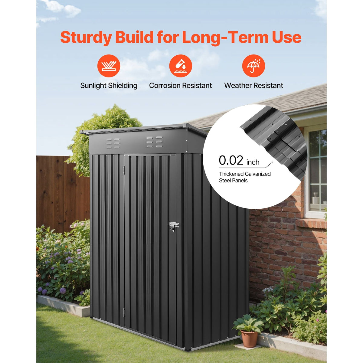 5 x 3 FT Metal Garden Shed Storage Building with Lockable Door & 2 Louver Vents