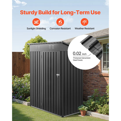 5 x 3 FT Metal Garden Shed Storage Building with Lockable Door & 2 Louver Vents