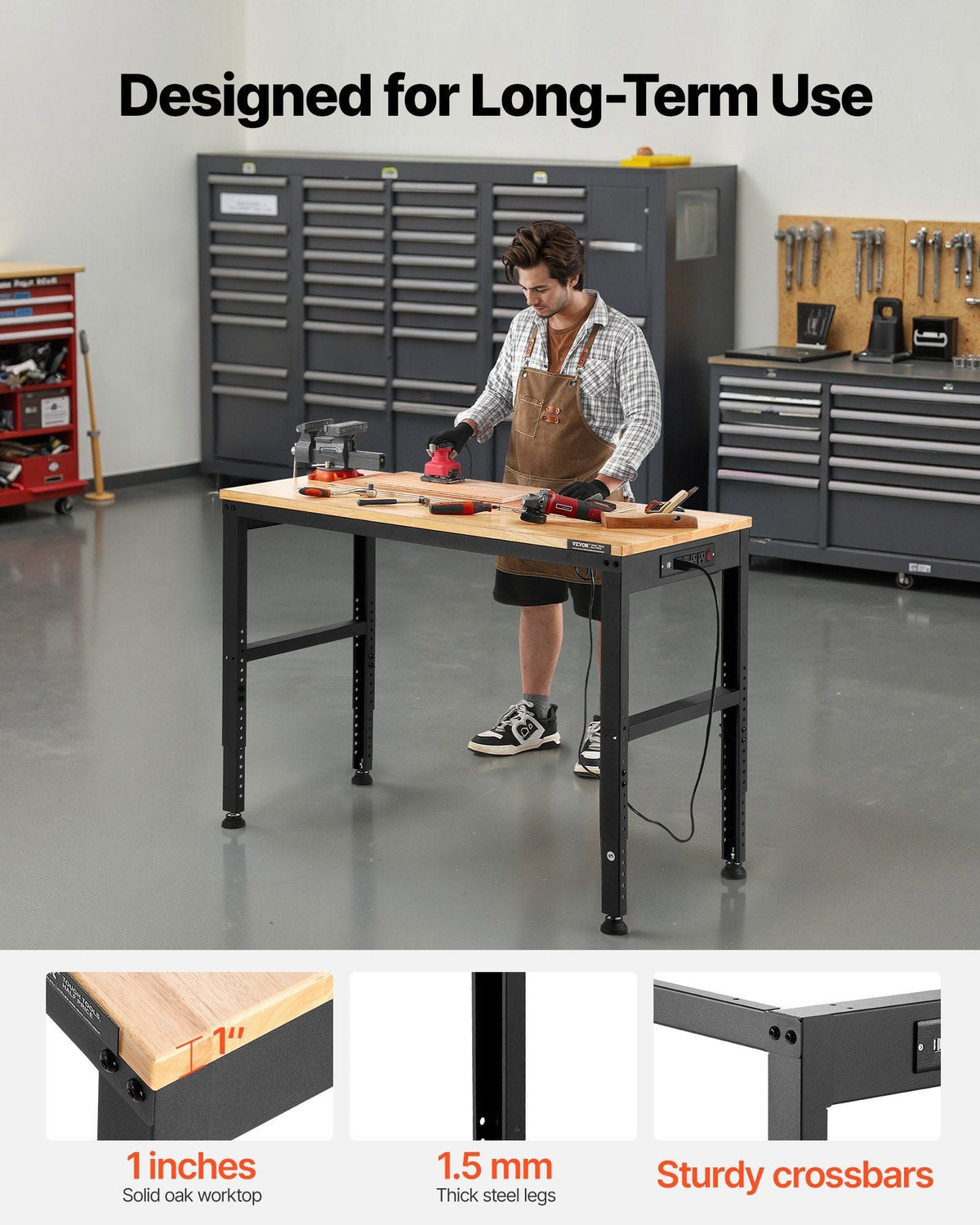 Adjustable Workbench 2000 lbs Capacity 48 x 20-inch Heavy Duty Work Bench with 28.5-38.3 Inches Height Adjustment