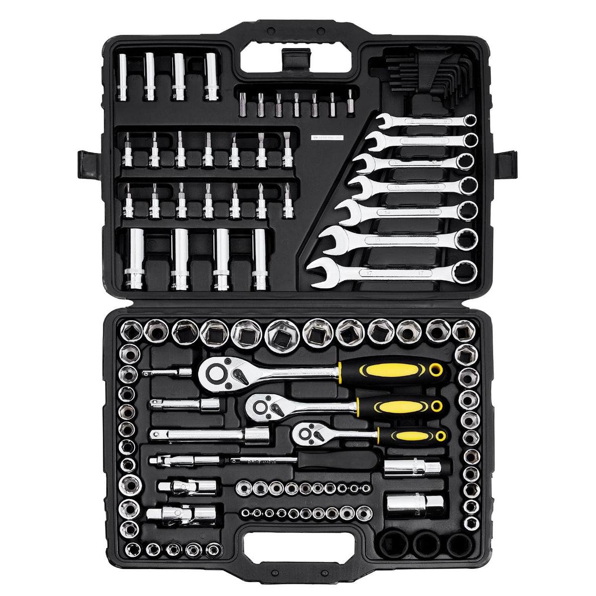 121-Piece Mechanics Tool Set 1/4" 3/8" 1/2" Drive Sockets SAE and Metric Mechanic Tool Kit