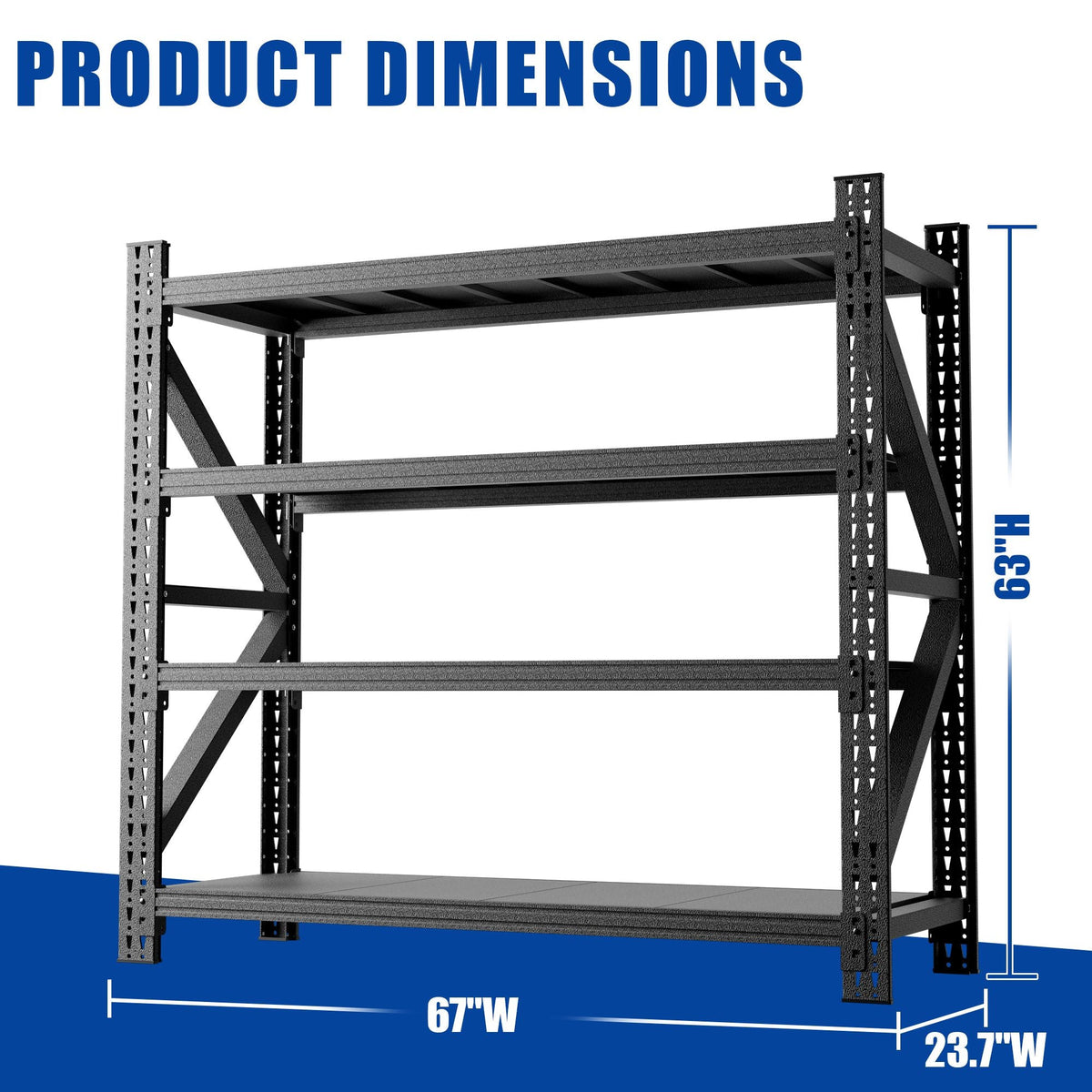 5000 lbs Heavy Duty Garage Shelving 4-Shelf Adjustable Metal Storage Unit (63"H x 67"W x 23.7"D) Industrial Shelving