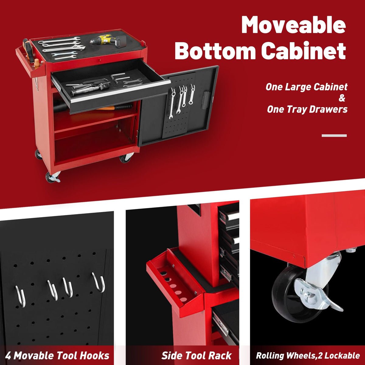 Tool Chest 5-Drawer Rolling Tool Storage Cabinet with Detachable Top Tool Box