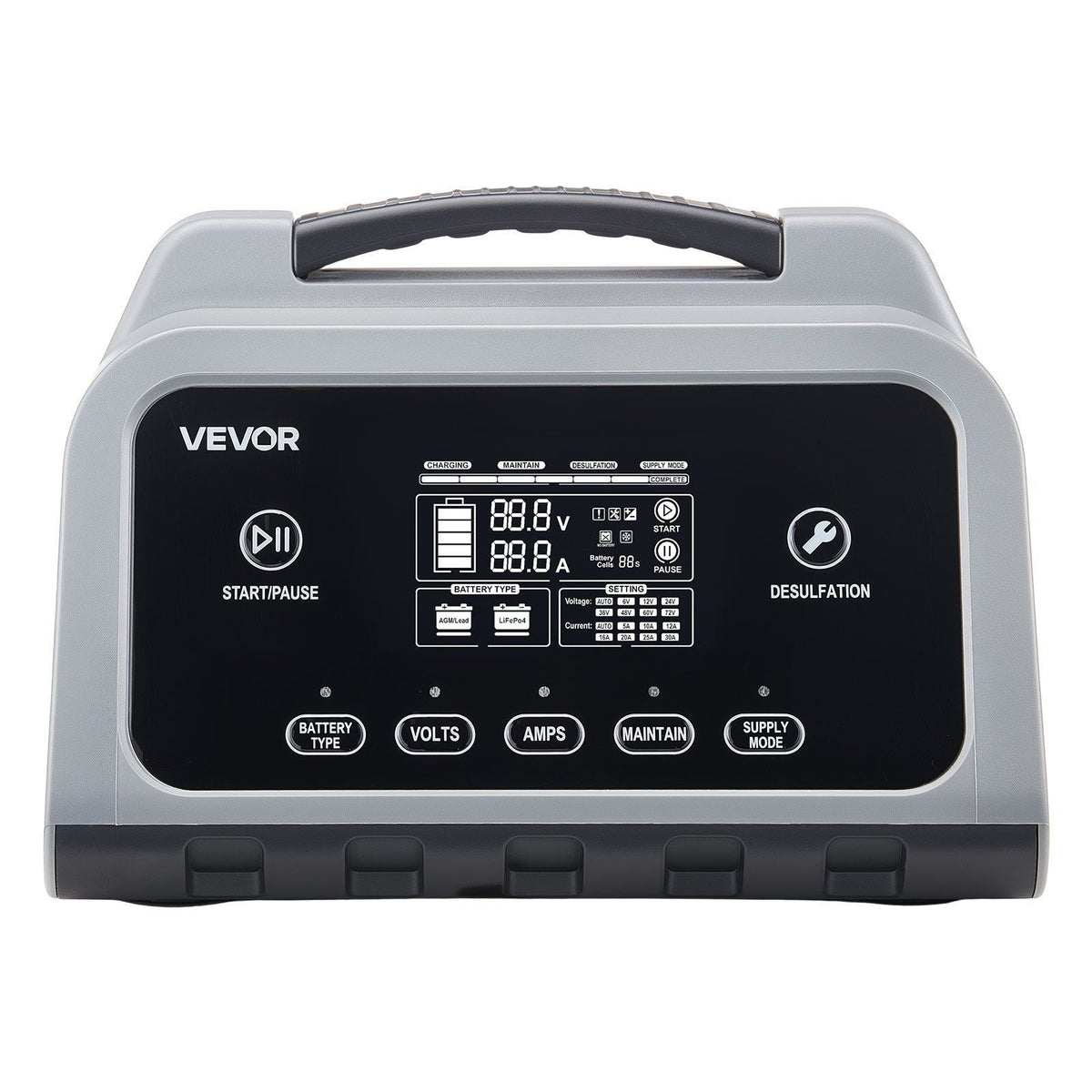 Smart Battery Charger, 16A, 6V-72V Lithium LiFePO4 Lead-Acid (Gel/AGM) Car Battery Charger