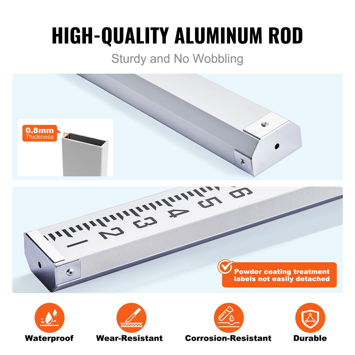 Aluminum Grade Rod 16-Feet/10ths Telescopic Measuring Double-Sided Scale 1/10ft Leveling Rod Stick