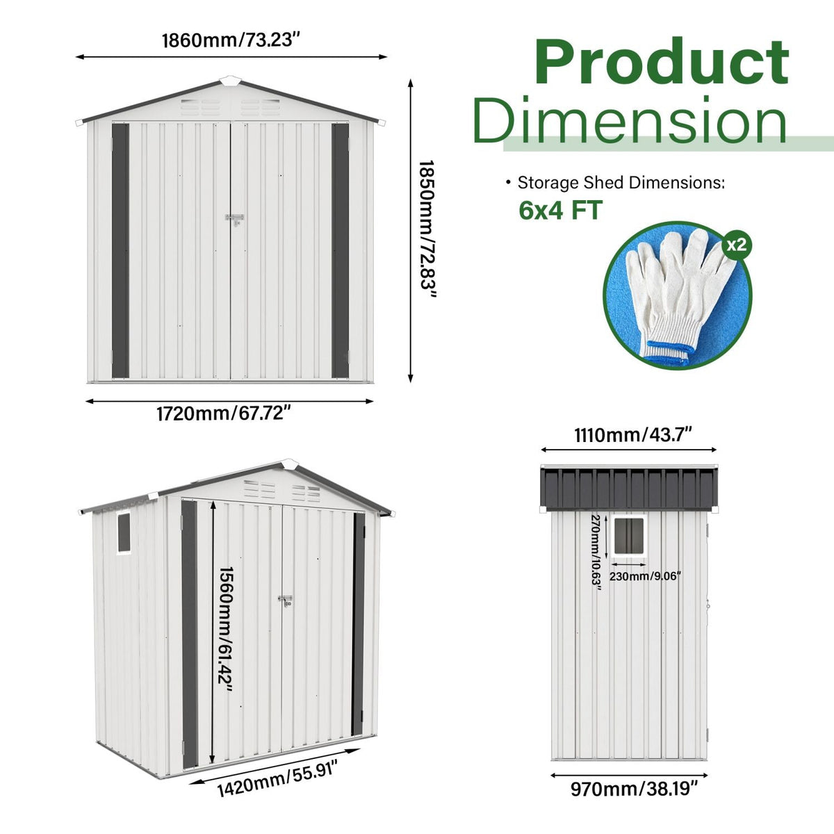 6X4 FT Metal Storage Shed