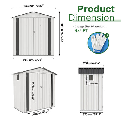 6X4 FT Metal Storage Shed