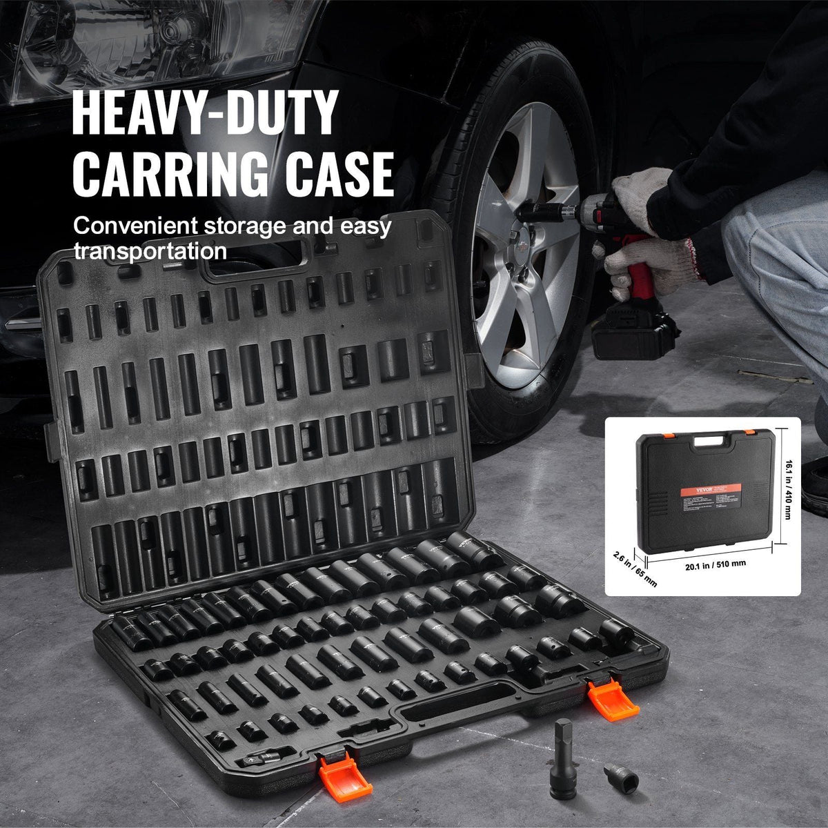 3/8" & 1/2" Drive Impact Socket Set 59PCS Socket Set SAE 5/16" to 1-1/4" and Metric 6-32mm