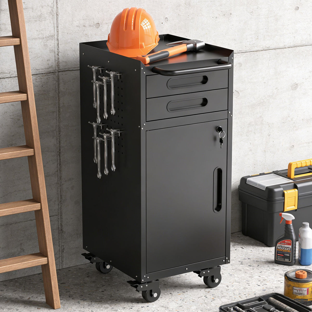 34.3" Narrow Rolling Tool Cabinet Garage Storage with Lockable Door Slim Metal Organizer