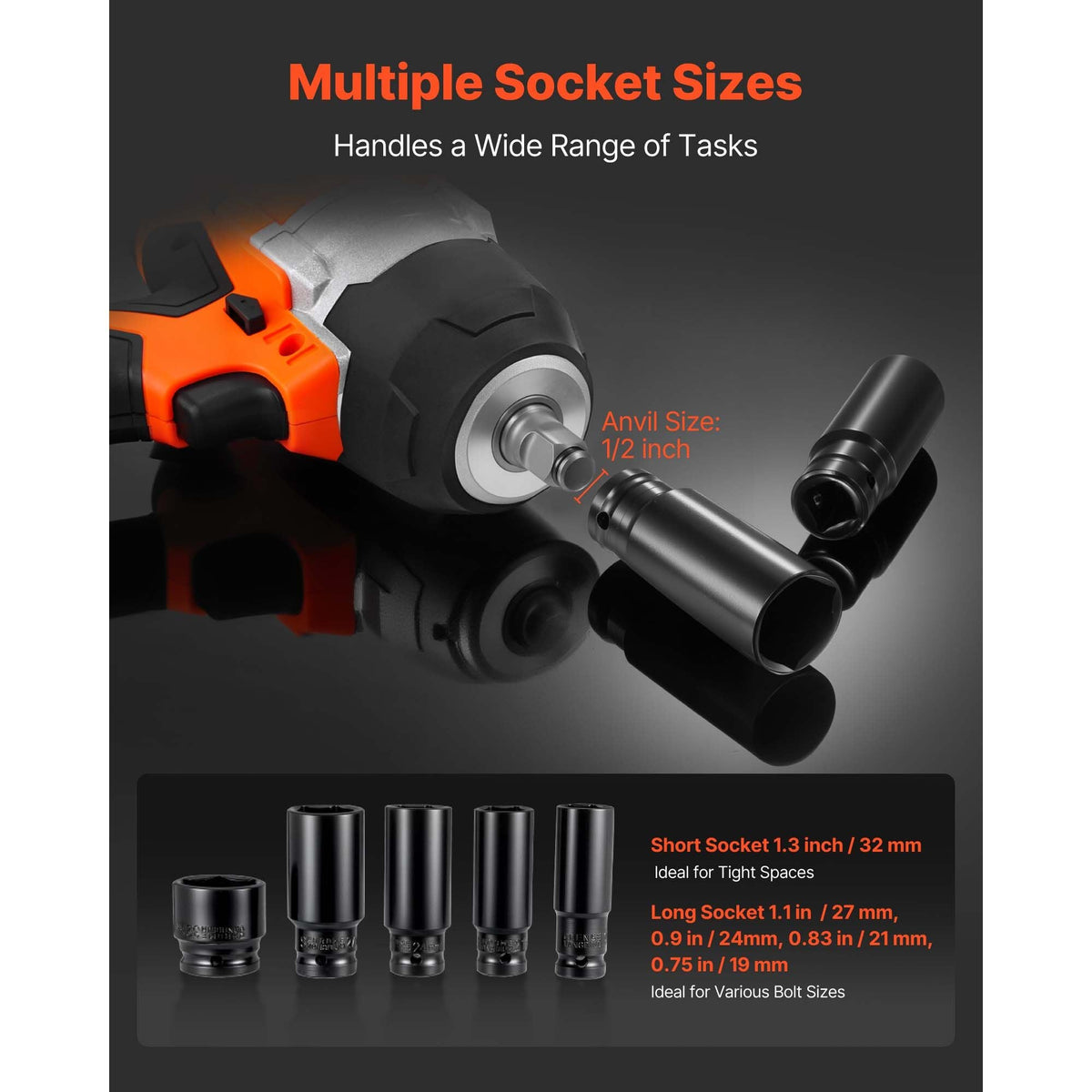 1/2 in Cordless Impact Wrench High Torque 20V Electric Impact Wrench Brushless Motor