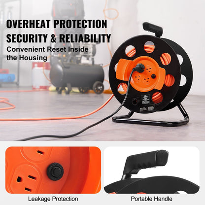 Extension Cord Reel 100FT with 4 Outlets and Dust Cover Heavy Duty 14AWG Power Cord