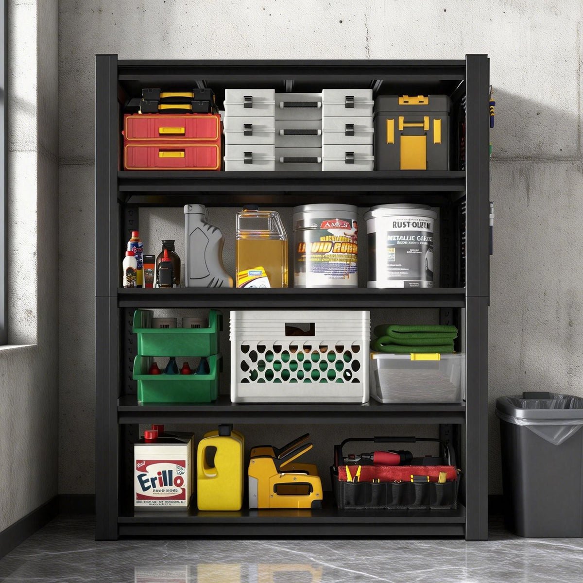 72"H 5-Tier Adjustable Heavy-Duty Shelving with Pegboard Industrial Storage Rack for Garage 23.6"D x 47.2"W x 72"H