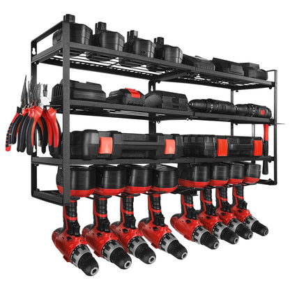 Power Tool Organizer Wall Mount Storage Rack with 8 Drill Holders Garage Tool Organizer