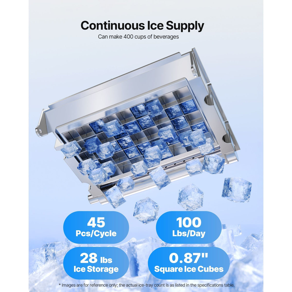Commercial Ice Maker Machine 100lbs/24h with 28Lbs Storage Stainless Steel Freestanding & Under Counter Ice Maker