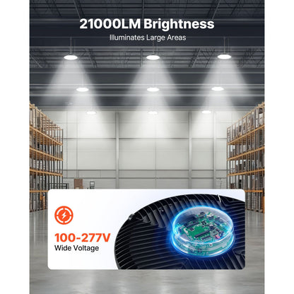 6 Pack LED High Bay Lights 5000K 150W 21000LM Super Bright LED Warehouse Shop Lights
