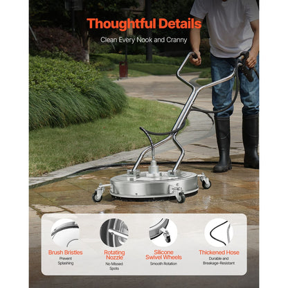 22" Pressure Washer Surface Cleaner Stainless Steel Pressure Washer 4500 Max PSI