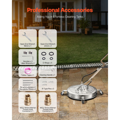 24" Pressure Washer Surface Cleaner Stainless Steel Pressure Washer 4000 Max PSI