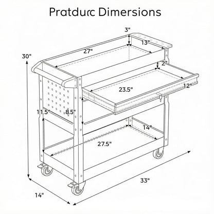 3 Tier Rolling Tool Cart Garage Workshop Lockable Drawer Storage Organizer Metal