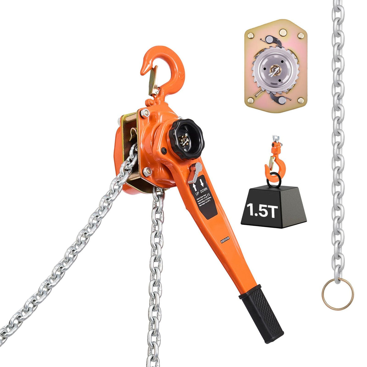 Heavy Duty Manual Lever Chain Hoist 1-1/2T 3300LBS Capacity Come Along 20FT Lift G80 Alloy Steel Chain