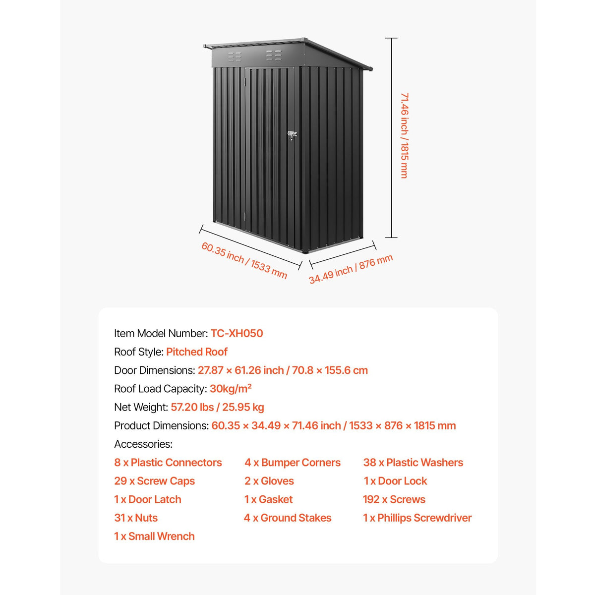5 x 3 FT Metal Garden Shed Storage Building with Lockable Door & 2 Louver Vents