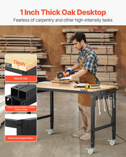 48-Inch Adjustable Workbench 2000 lbs Load with Power Outlet