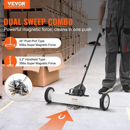 24-Inch Magnetic Sweeper with Wheels 50 lbs Capacity