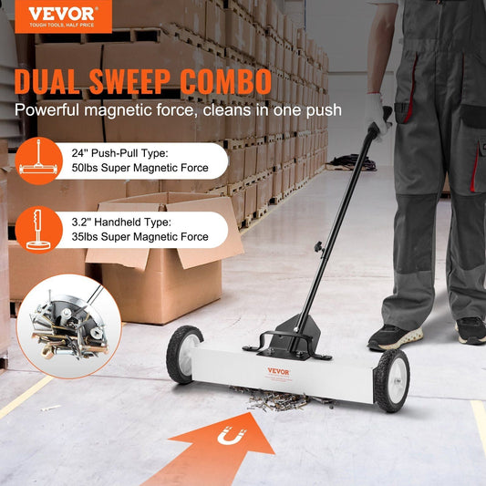 24-Inch Magnetic Sweeper with Wheels 50 lbs Capacity