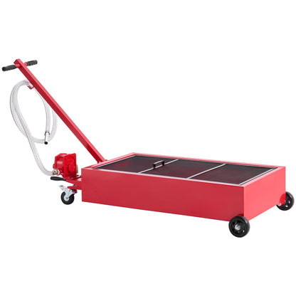 Heavy-Duty Low Profile Oil Drain Pan - 20 Gallon Capacity, Rolling Design with Manual Pump & 7.2 ft Hose
