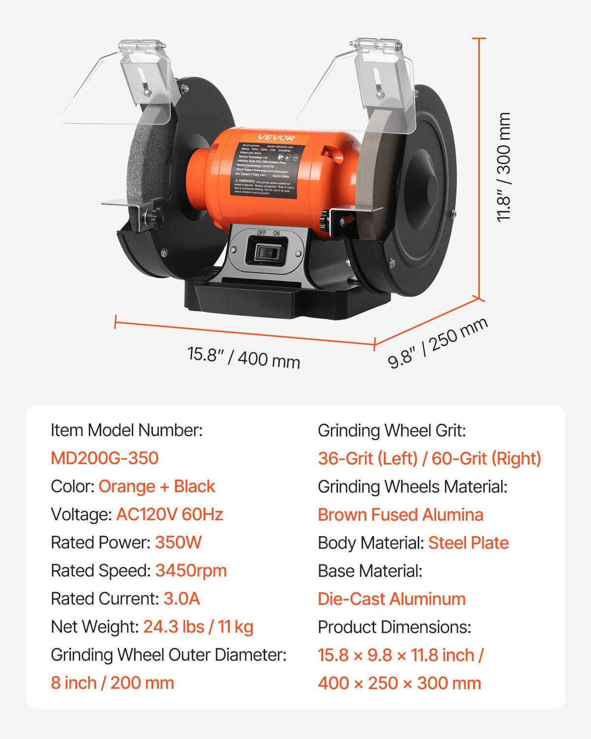 Bench Grinder 8-inch Single Speed Bench Grinder