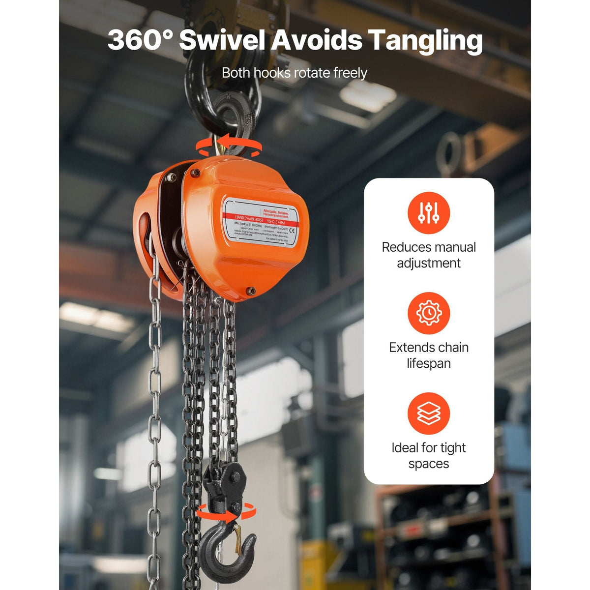 Heavy Duty Hand Chain Hoist 3 Ton 6600 lbs Capacity with Upgraded G80 Galvanized Chain 20 ft Lifting Height