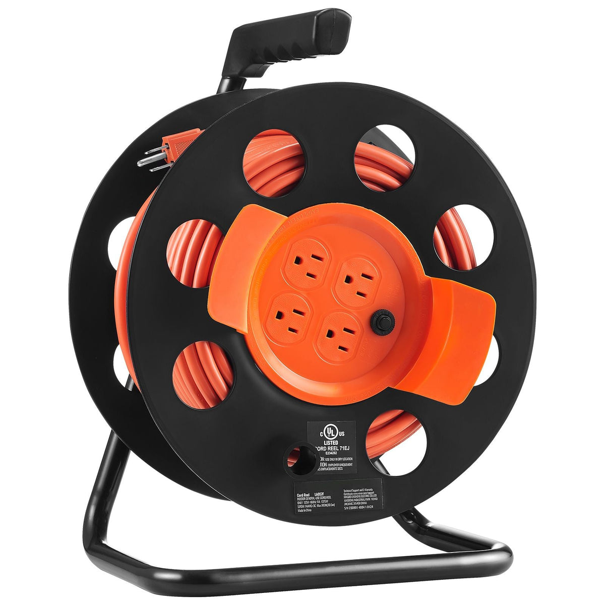 Extension Cord Reel 100FT with 4 Outlets and Dust Cover Heavy Duty 14AWG Power Cord