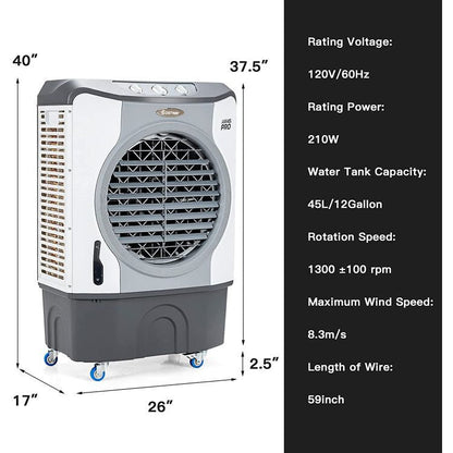 4-in-1 Industrial Evaporative Air Cooler Fan with 12 Gallon Tank
