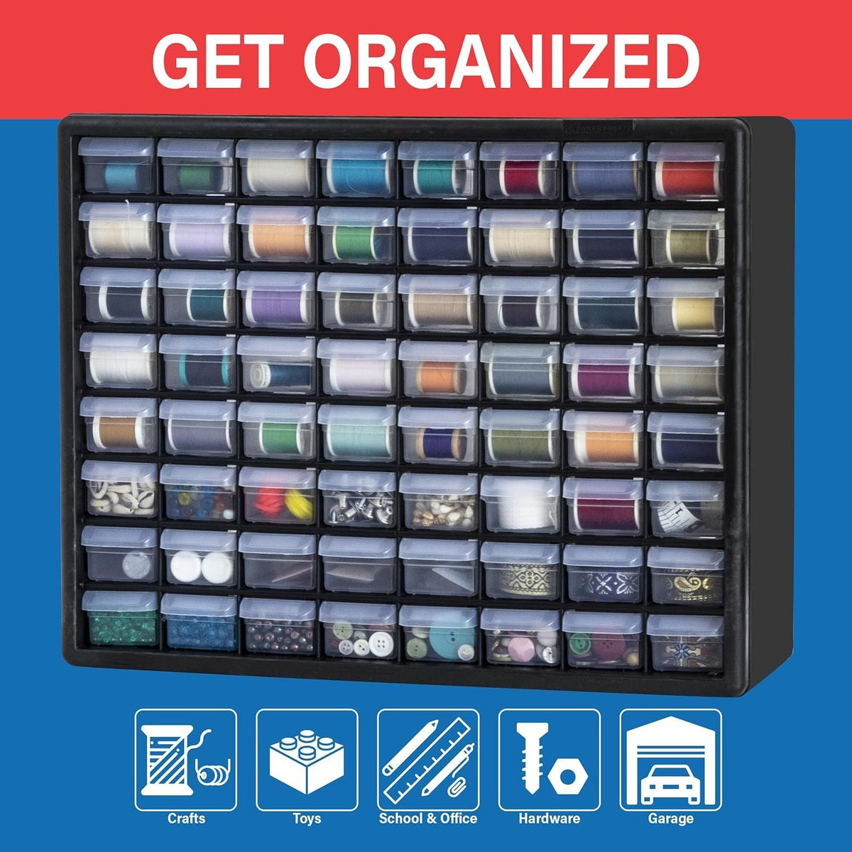 Plastic Drawer Storage Cabinet for Garage Organization 20" W x 6" D x 16" H, Black