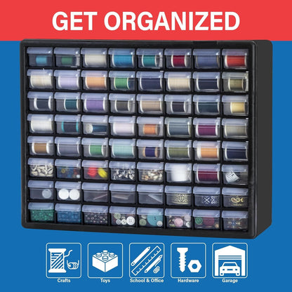 Plastic Drawer Storage Cabinet for Garage Organization 20" W x 6" D x 16" H, Black