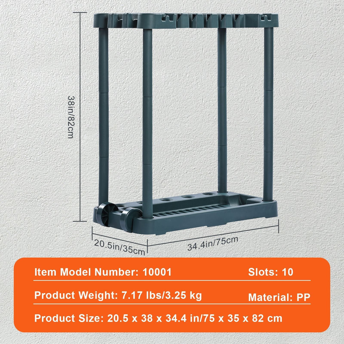 Garden Tool Organizer 10 Slots Yard Tool Rack for Garage Organization and Storage