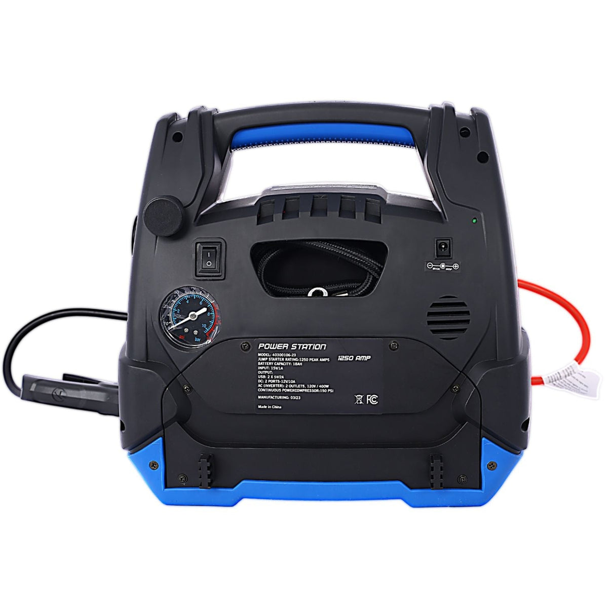 Rechargeable Jump Starter for Gas Diesel Vehicles 1800 Amps with Air Compressor and Power Bank