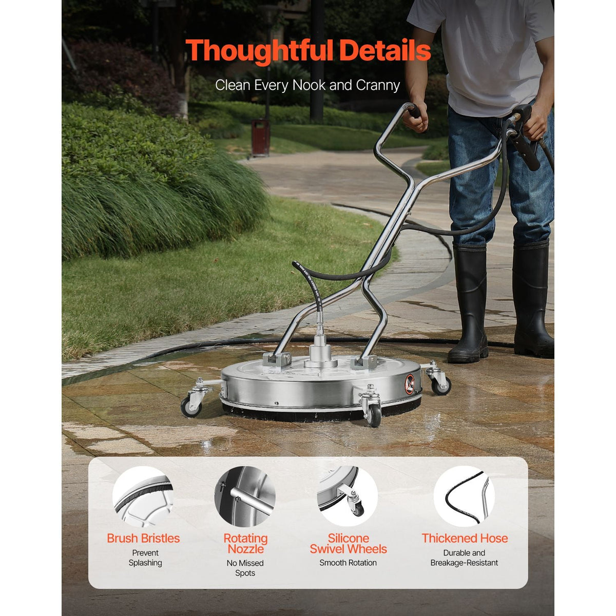 24" Pressure Washer Surface Cleaner Stainless Steel Pressure Washer 4000 Max PSI