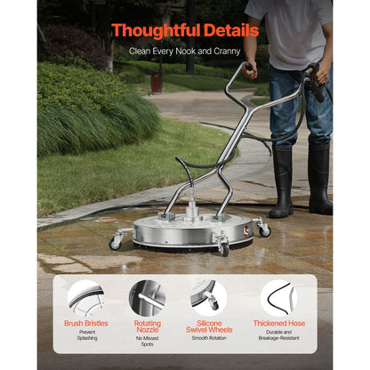 24" Pressure Washer Surface Cleaner Stainless Steel Pressure Washer 4000 Max PSI