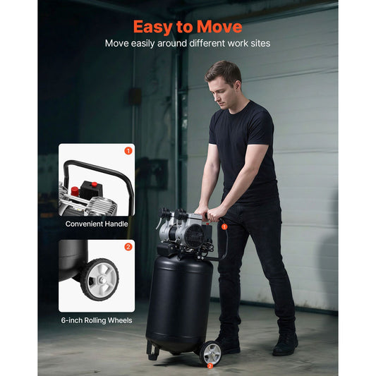 Portable 14-Gallon Oil-Free Air Compressor - 2HP with 4.3 SCFM Output