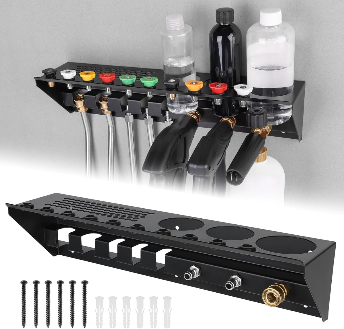Pressure Washer Gun & Foam Cannon Holder with 1/4 Inch Quick Connector Wall-Mounted Nozzle Tip & Extension Wand Organizer