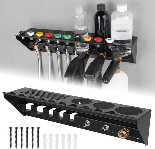 Pressure Washer Gun & Foam Cannon Holder with 1/4 Inch Quick Connector Wall-Mounted Nozzle Tip & Extension Wand Organizer