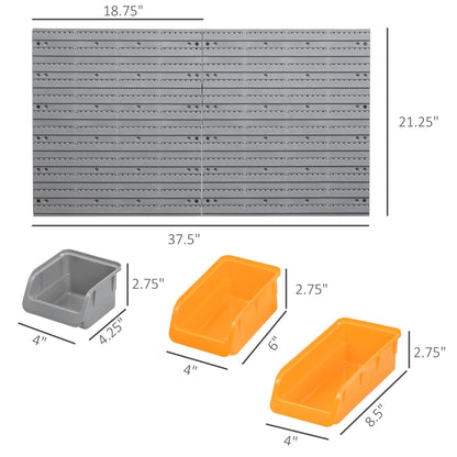 44 PCS Wall Mounted Pegboard Tool Organizer Rack Kit with Various Sized Storage Bins, Pegboard and Hooks, Orange