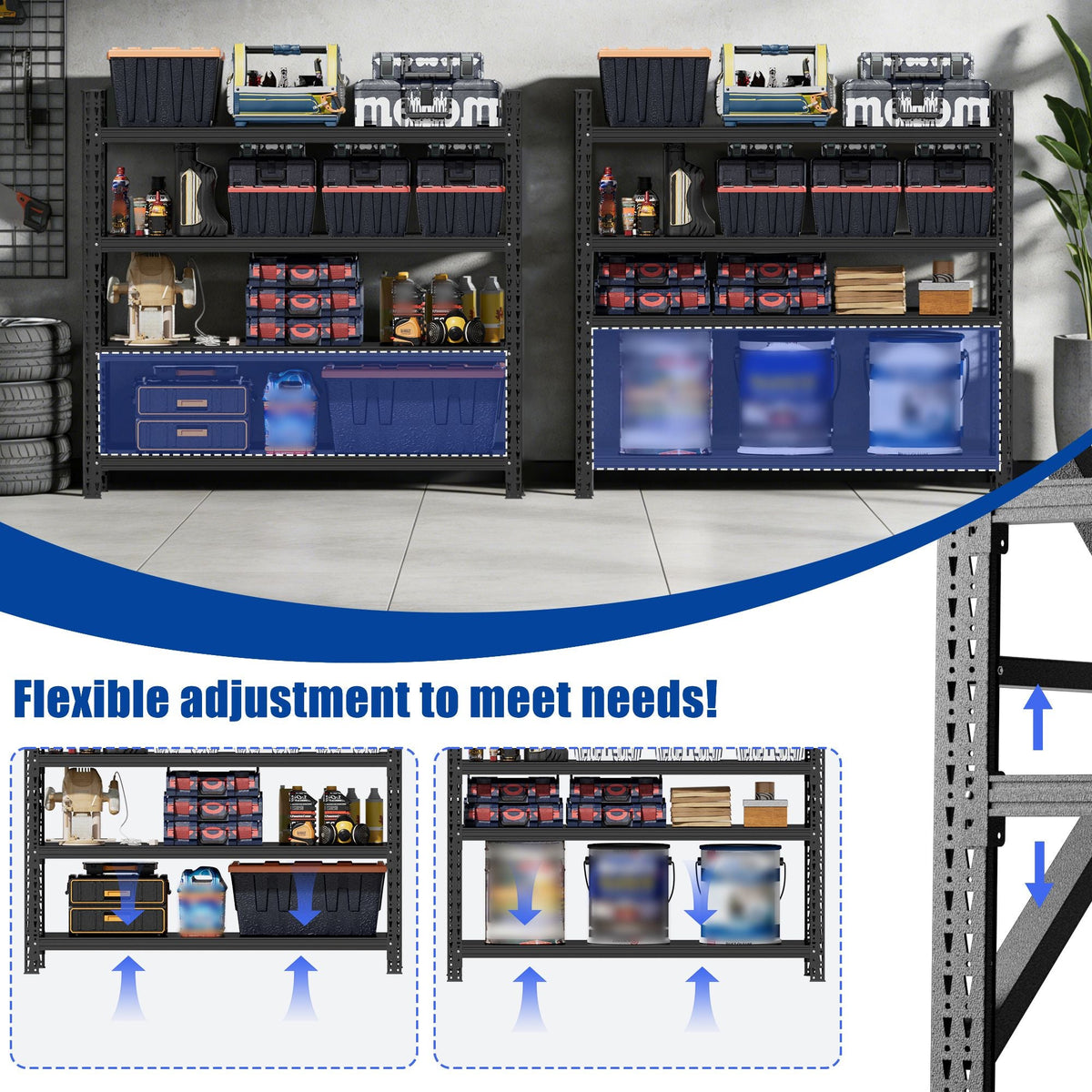 5000 lbs Heavy Duty Garage Shelving 4-Shelf Adjustable Metal Storage Unit (63"H x 67"W x 23.7"D) Industrial Shelving